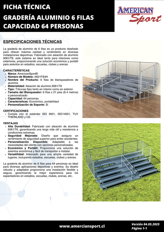 GRADERÍA ALUMINIO 6 FILAS / 64 PERSONAS