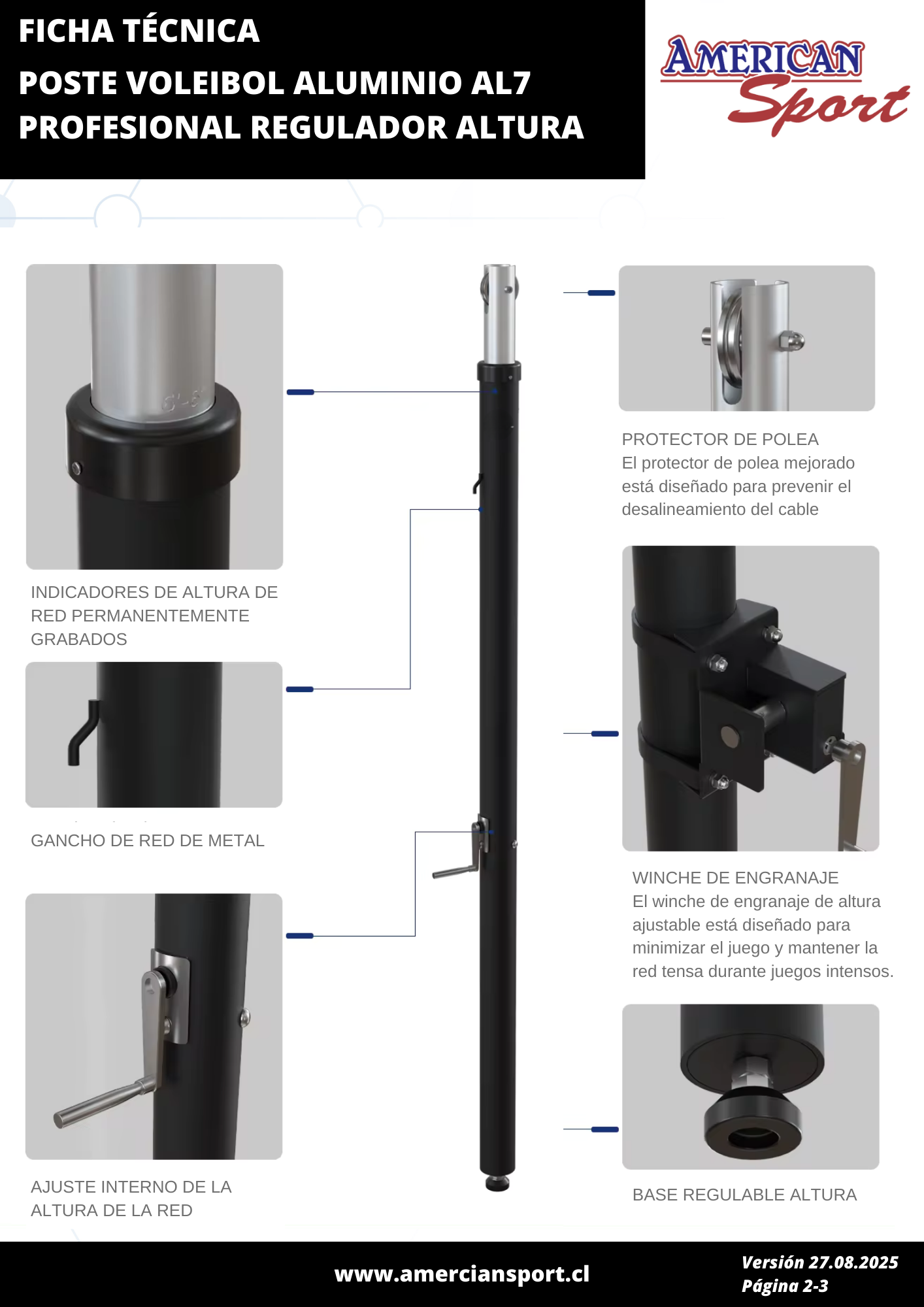 SET 2 POSTES DE VOLEIBOL ALUMINIO AL7 PROFESIONAL