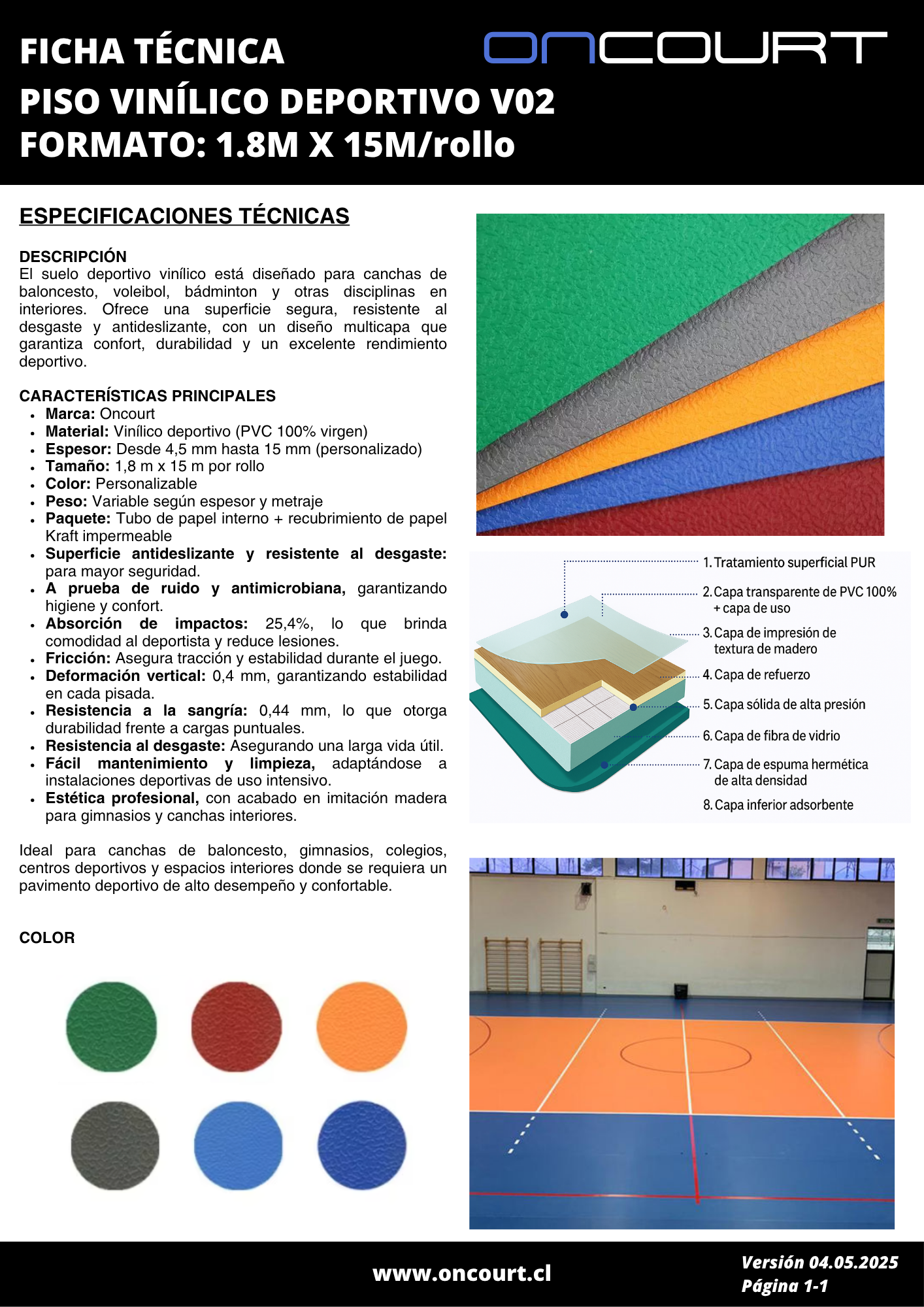 PISO VINÍLICO DEPORTIVO V02 M2 FORMATO:1.8M X 15M/ROLLO