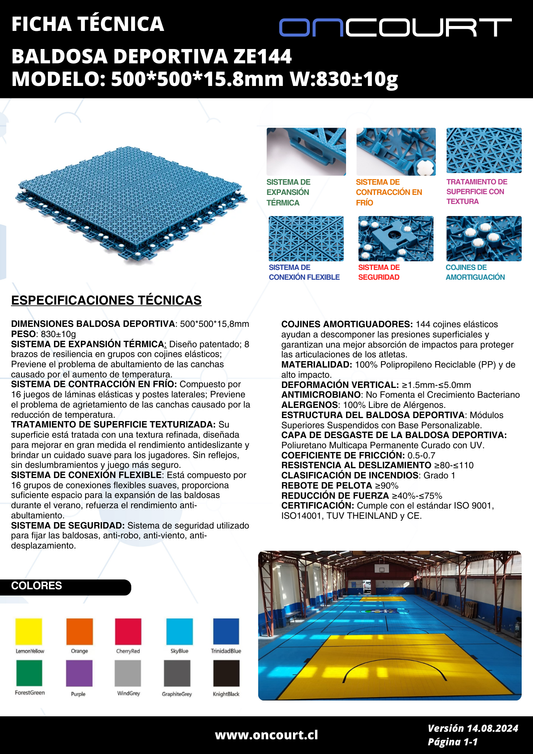 BALDOSA DEPORTIVA ZE144 MODELO: 500*500*15.8mm W:830±10g M2